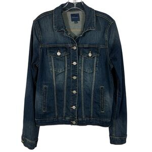 Just USA Dark Wash Lightweight Stretchy Denim Button Down Jean Jacket Medium M